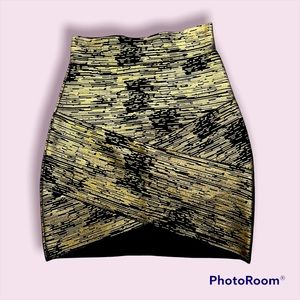 NWOT Black and Gold Bandage Mini Skirt